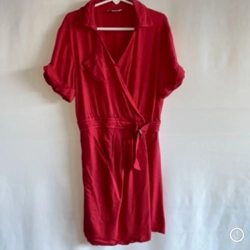 Habitual Coral Red Short Sleeve Wrap Dress